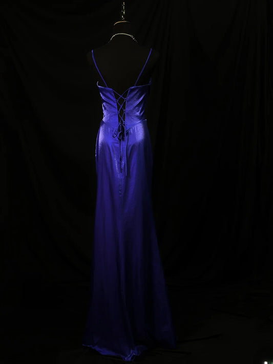 Modest Prom Dresses Mermaid Spaghetti Strap Royal Blue With Split Long Night Evening Formal Outfits RB6118
