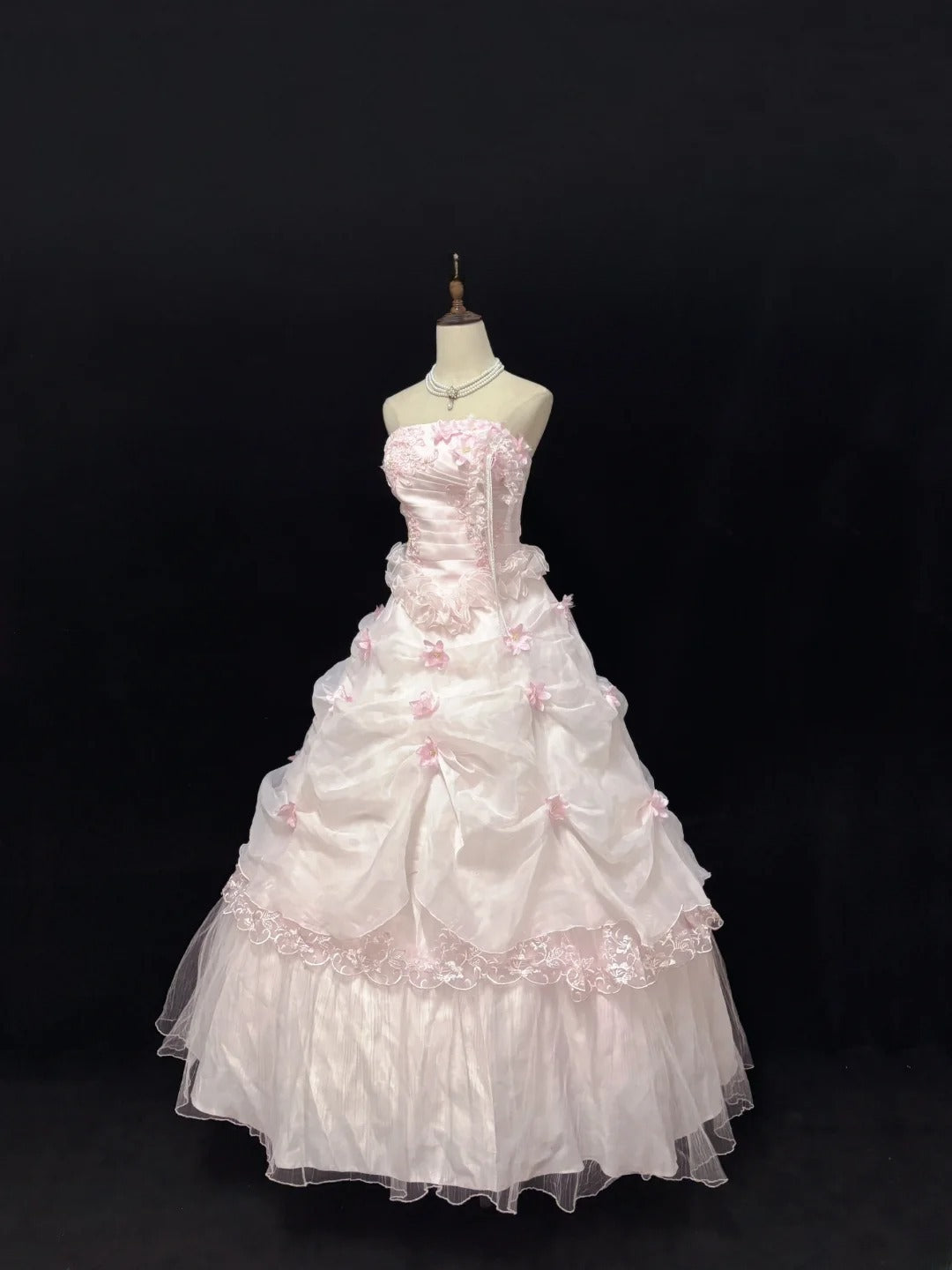 Ethereal Prom Dress Ball Gowns Strapless Pink Tulle Poofy Basque Waist Long With 3D Flowers Quince Dress inspo Quinceanera Dresses Vestidos De 15 anos RB7723
