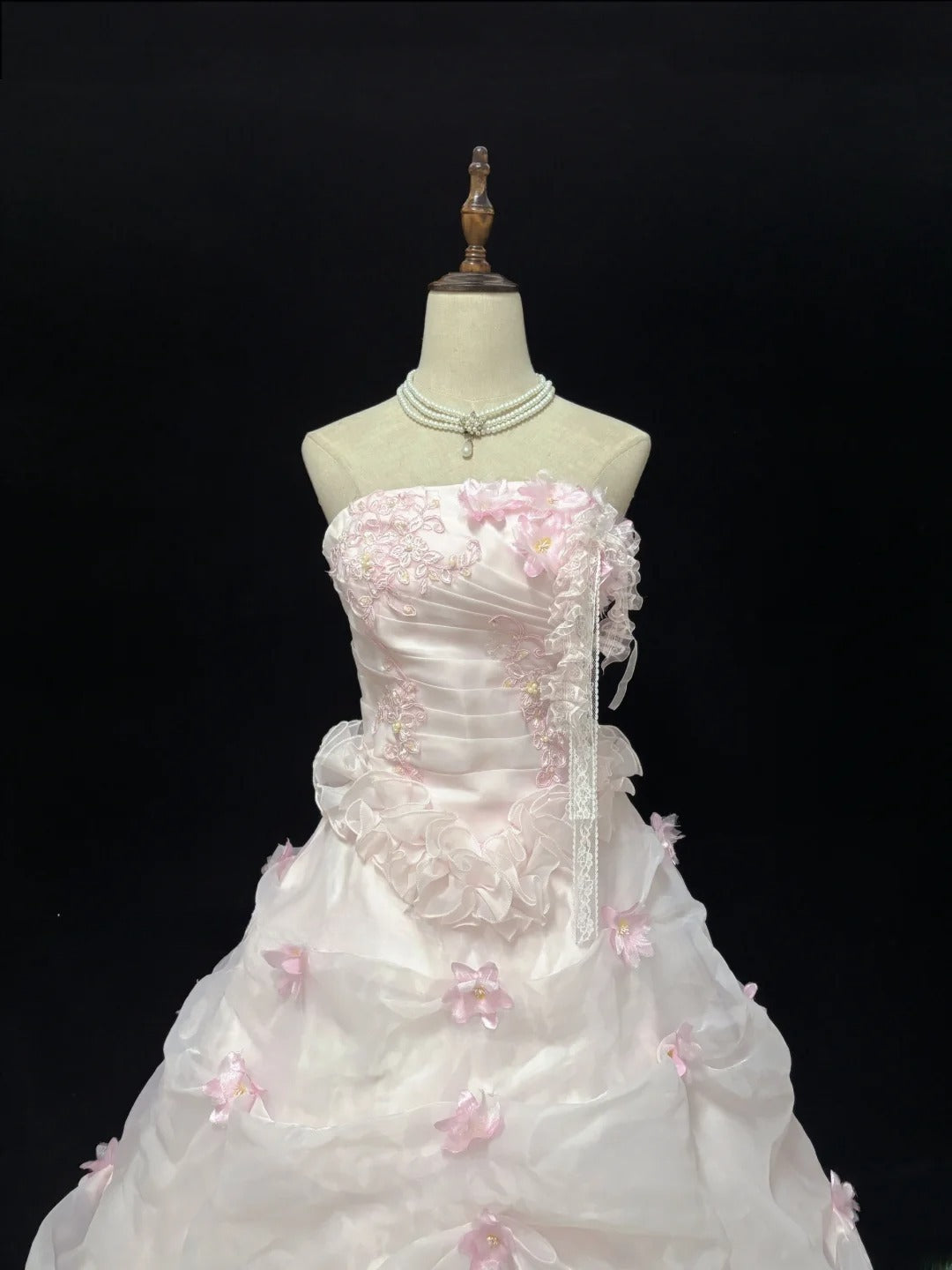 Ethereal Prom Dress Ball Gowns Strapless Pink Tulle Poofy Basque Waist Long With 3D Flowers Quince Dress inspo Quinceanera Dresses Vestidos De 15 anos RB7723