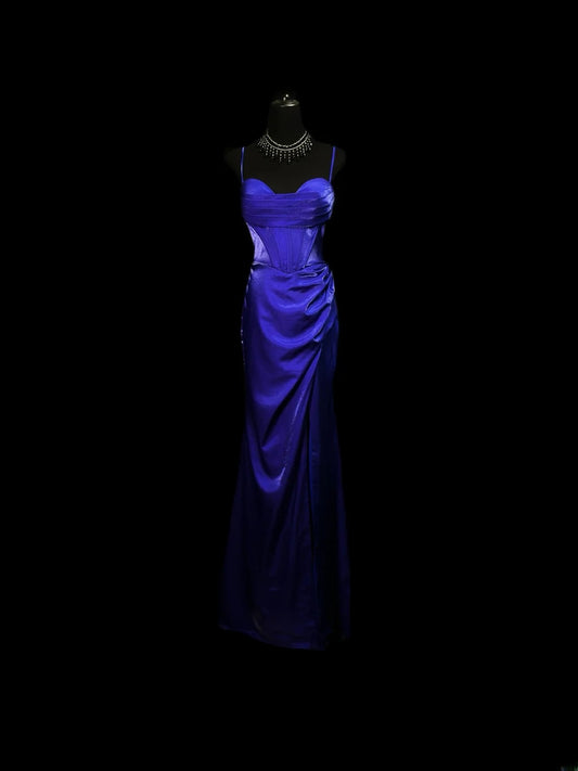 Modest Prom Dresses Mermaid Spaghetti Strap Royal Blue With Split Long Night Evening Formal Outfits RB6118