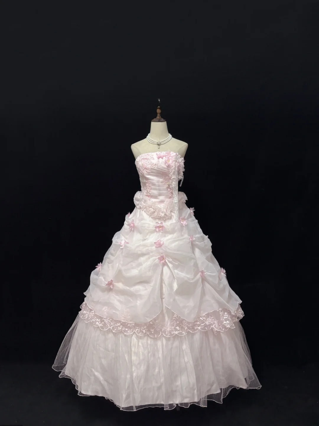 Ethereal Prom Dress Ball Gowns Strapless Pink Tulle Poofy Basque Waist Long With 3D Flowers Quince Dress inspo Quinceanera Dresses Vestidos De 15 anos RB7723
