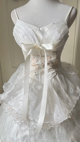 Cute Sweet 16 Dress Long Spaghetti Straps White With Layers Ball Gown Sweet Sixteen Party Birthday Dresses RC0611