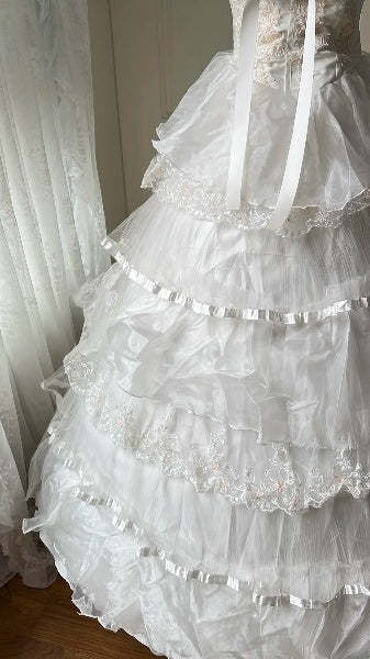 Cute Sweet 16 Dress Long Spaghetti Straps White With Layers Ball Gown Sweet Sixteen Party Birthday Dresses RC0611