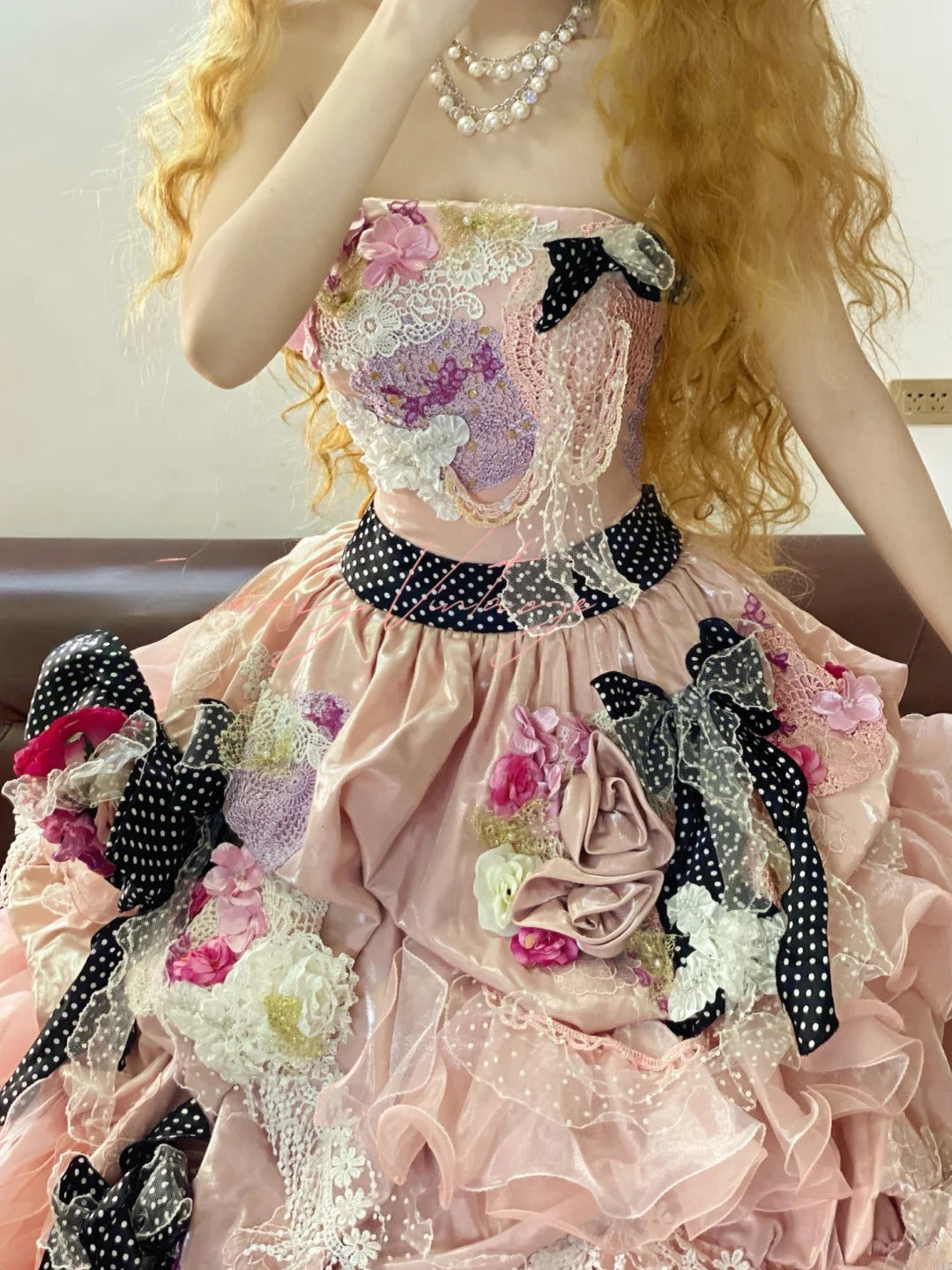 Quinceanera Dress Pink Strapless With 3D Flowers Long Ball Gown Sweet 15 Gown RB9262