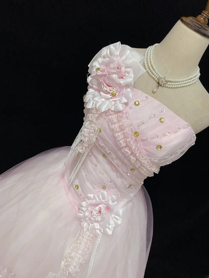 Ethereal Prom Dress Ball Gowns Strapless Pink Tulle Poofy Basque Waist Long With 3D Flowers Veil Quince Dress inspo Quinceanera Dresses Vestidos De 15 anos RB7724