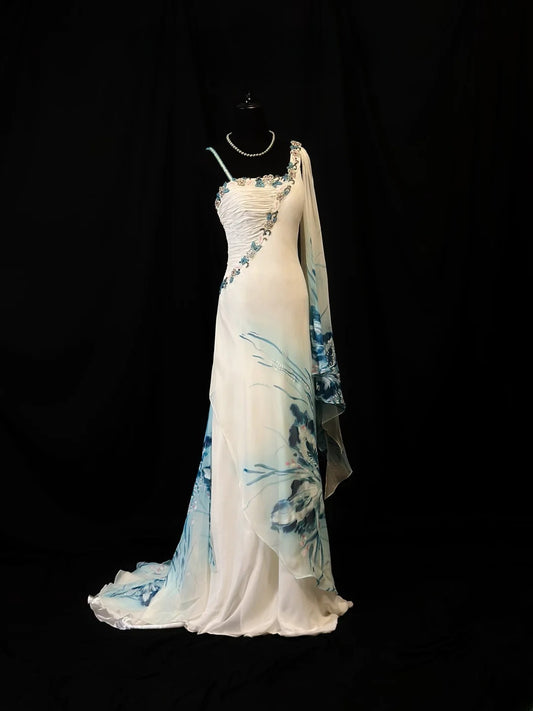 Vintage 90s Prom Dresses A line Straps Chiffon White With Beading Party Gown Formal Outfits RB6119
