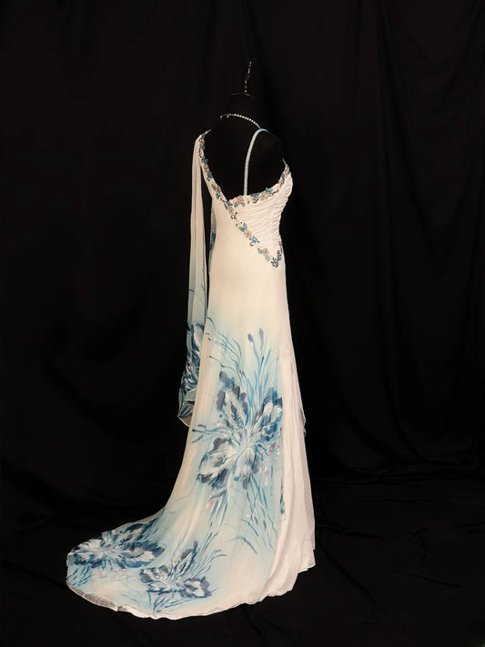 Vintage 90s Prom Dresses A line Straps Chiffon White With Beading Party Gown Formal Outfits RB6119