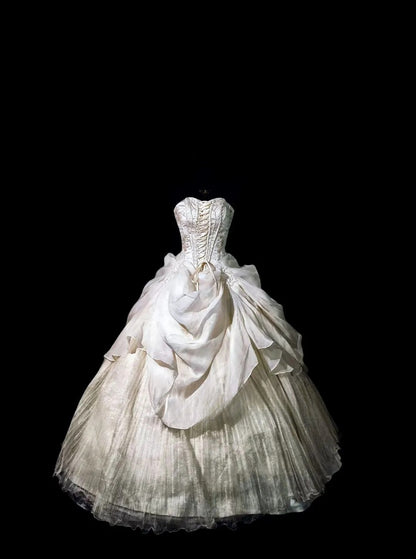 Vintage 80s Wedding Dress Ball Gown Sweetheart Ivory With Ruffled Bridal Gown for Big Day RC0068