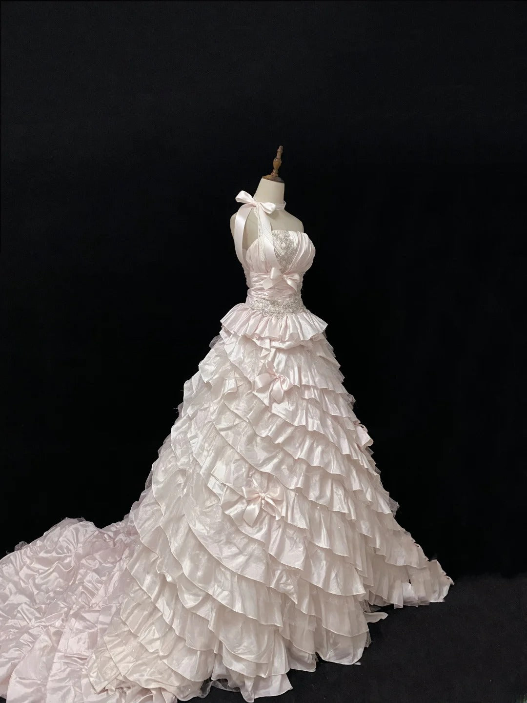 Ethereal Prom Ball Gowns Strapless Pink Taffeta Poofy Drop Waist Long With Tiered Layers Quince Dress inspo Quinceanera Dresses Vestidos De 15 anos RB7725