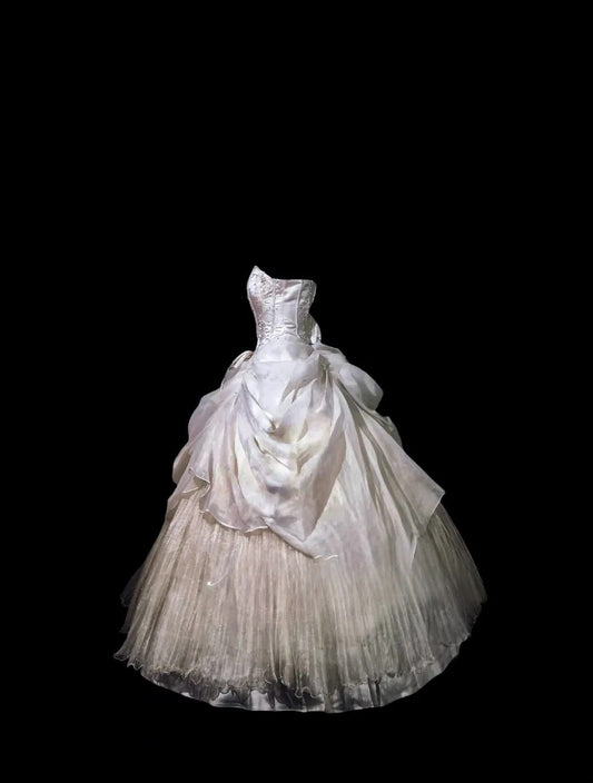 Vintage 80s Wedding Dress Ball Gown Sweetheart Ivory With Ruffled Bridal Gown for Big Day RC0068