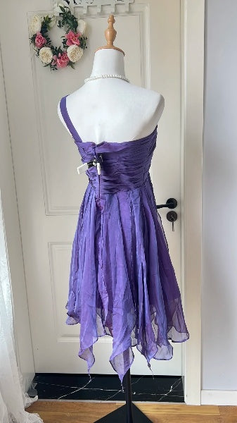 Hoco Dress A line One Shoulder Grape Chiffon Short Homecoming 17th Birthday Party Dress RC0612