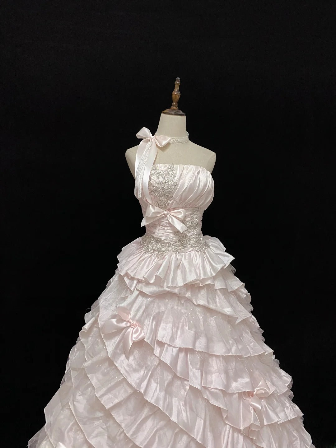 Ethereal Prom Ball Gowns Strapless Pink Taffeta Poofy Drop Waist Long With Tiered Layers Quince Dress inspo Quinceanera Dresses Vestidos De 15 anos RB7725