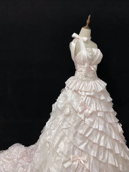Ethereal Prom Ball Gowns Strapless Pink Taffeta Poofy Drop Waist Long With Tiered Layers Quince Dress inspo Quinceanera Dresses Vestidos De 15 anos RB7725