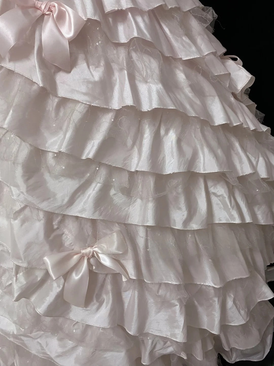 Ethereal Prom Ball Gowns Strapless Pink Taffeta Poofy Drop Waist Long With Tiered Layers Quince Dress inspo Quinceanera Dresses Vestidos De 15 anos RB7725