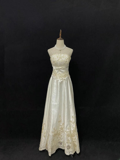 Vintage A Line Strapless Ivory With Appliqued Lace Brides Gown Bridal Dress Wedding Dresses Style RB7726