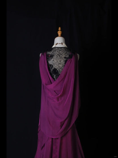 Vintage Meerjungfrauen-Kleid mit schwarzem Oberteil, Spitze, Trauben-Chiffon-Applikationen und Perlenbesatz am Oberteil – langes Ballkleid für den 18. Geburtstag (Modell AS276)