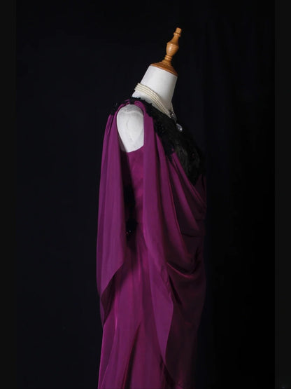 Vintage Meerjungfrauen-Kleid mit schwarzem Oberteil, Spitze, Trauben-Chiffon-Applikationen und Perlenbesatz am Oberteil – langes Ballkleid für den 18. Geburtstag (Modell AS276)