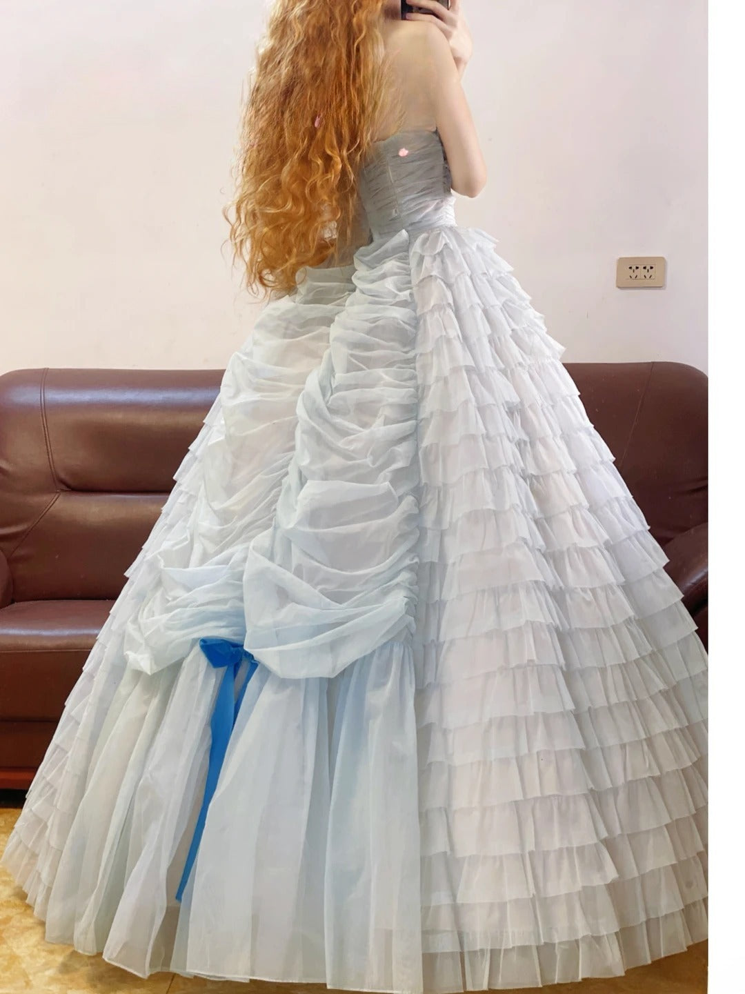 Strapless Tulle Sweet 16 Dress Light Sky Blue Ball Gown Sweet Sixteen Formal Party Gown RB9328