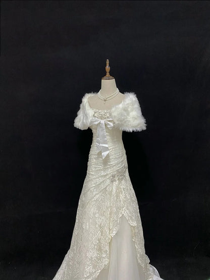 Vintage Mermaid Strapless Ivory With Appliqued Lace Beading Brides Gown Bridal Dress Wedding Dresses Style RB7727