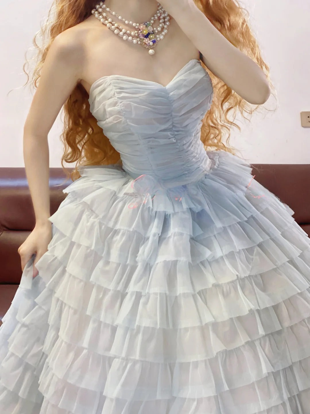 Strapless Tulle Sweet 16 Dress Light Sky Blue Ball Gown Sweet Sixteen Formal Party Gown RB9328