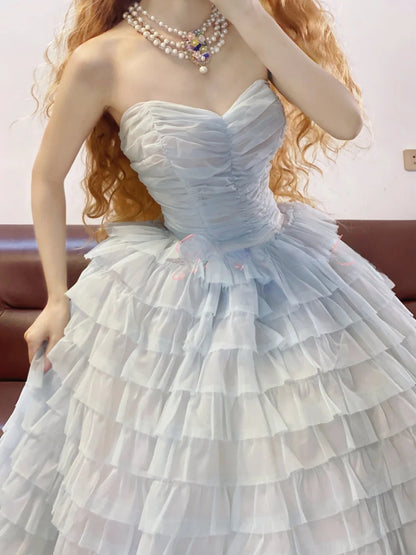 Strapless Tulle Sweet 16 Dress Light Sky Blue Ball Gown Sweet Sixteen Formal Party Gown RB9328