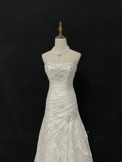 Vintage Mermaid Strapless Ivory With Appliqued Lace Beading Brides Gown Bridal Dress Wedding Dresses Style RB7727