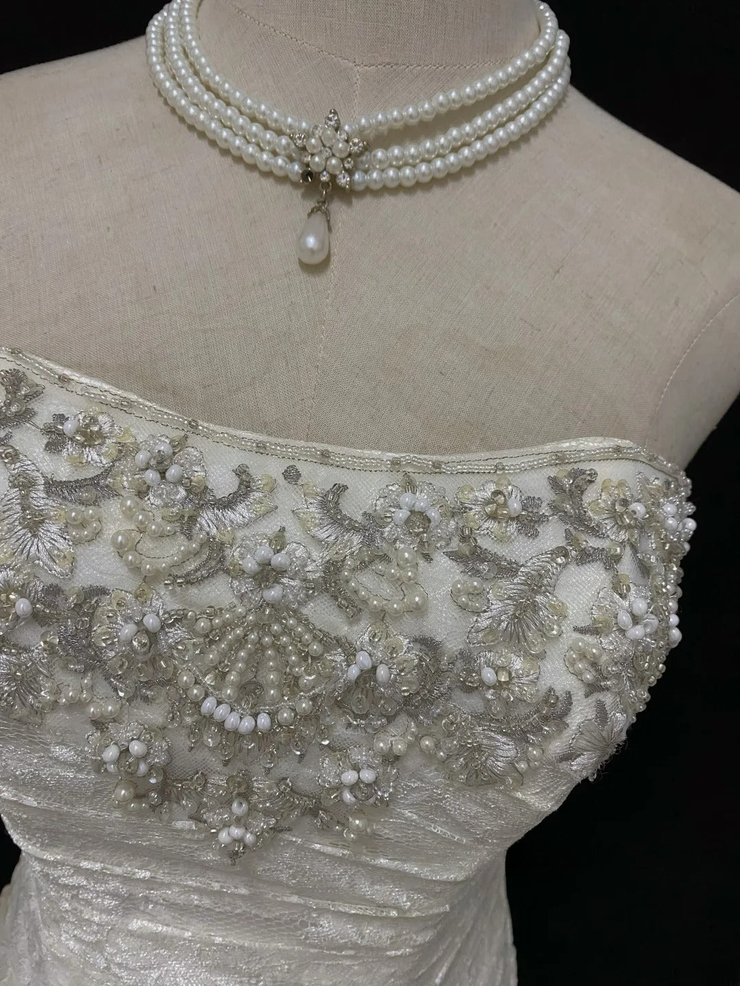 Vintage Mermaid Strapless Ivory With Appliqued Lace Beading Brides Gown Bridal Dress Wedding Dresses Style RB7727
