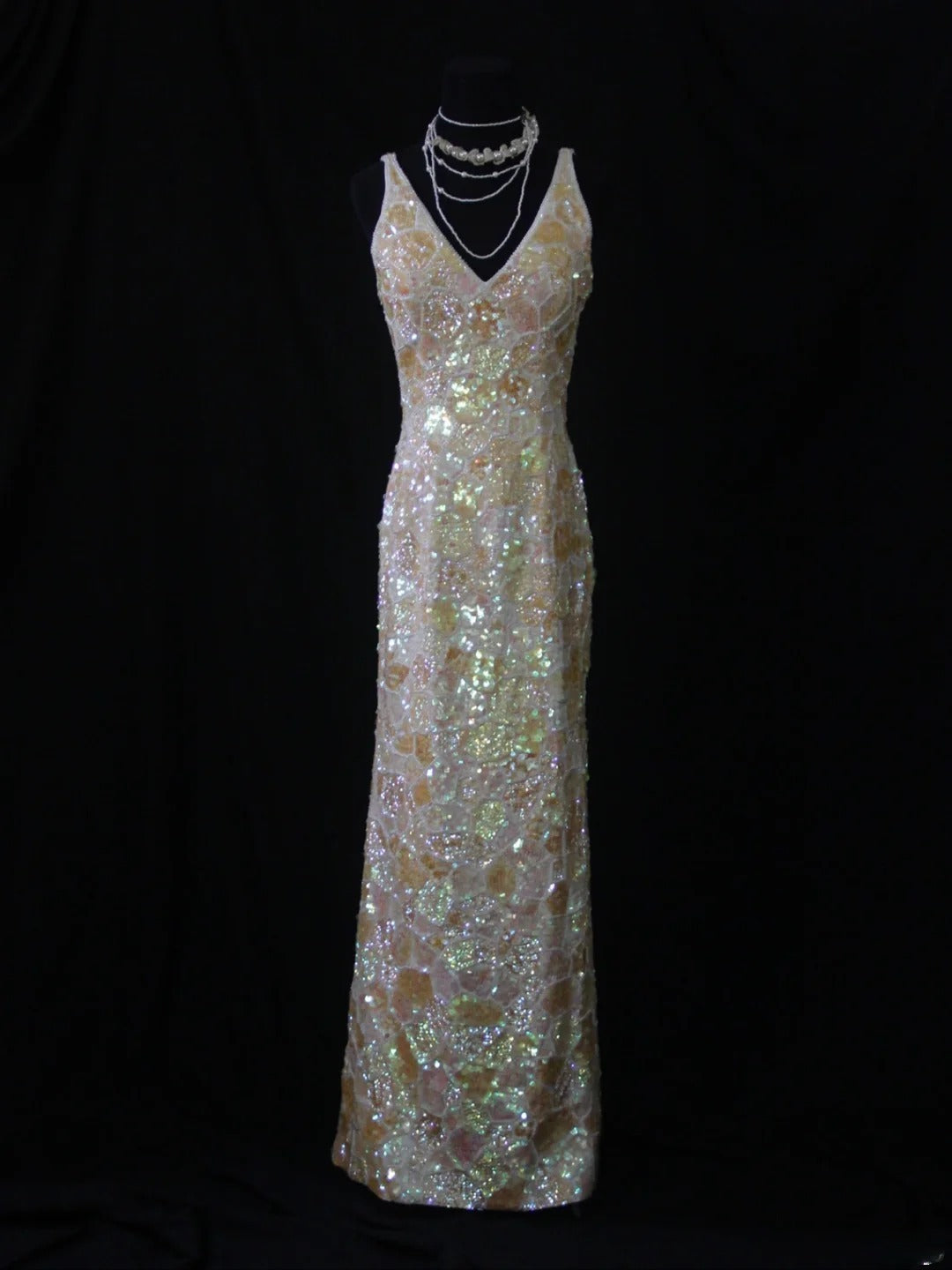 Vintage Etuikleid, schmal geschnitten, V-Ausschnitt, Pailletten, perlenbesetztes Oberteil, langes Ballkleid, beeindruckendes Outfit zum 18. Geburtstag, Ballkleid AS278