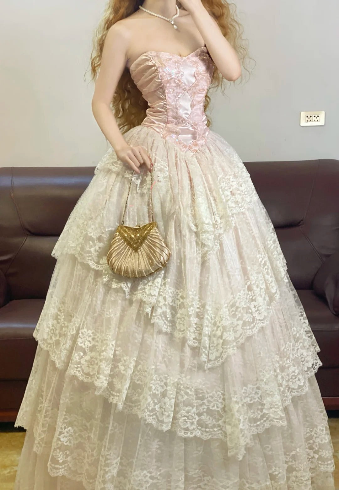 Prom Dress Elegant Ball Gown Pink Sweetheart Pink Lace Floor Length Formal Evening Gown for Women Graduation Party RB9329