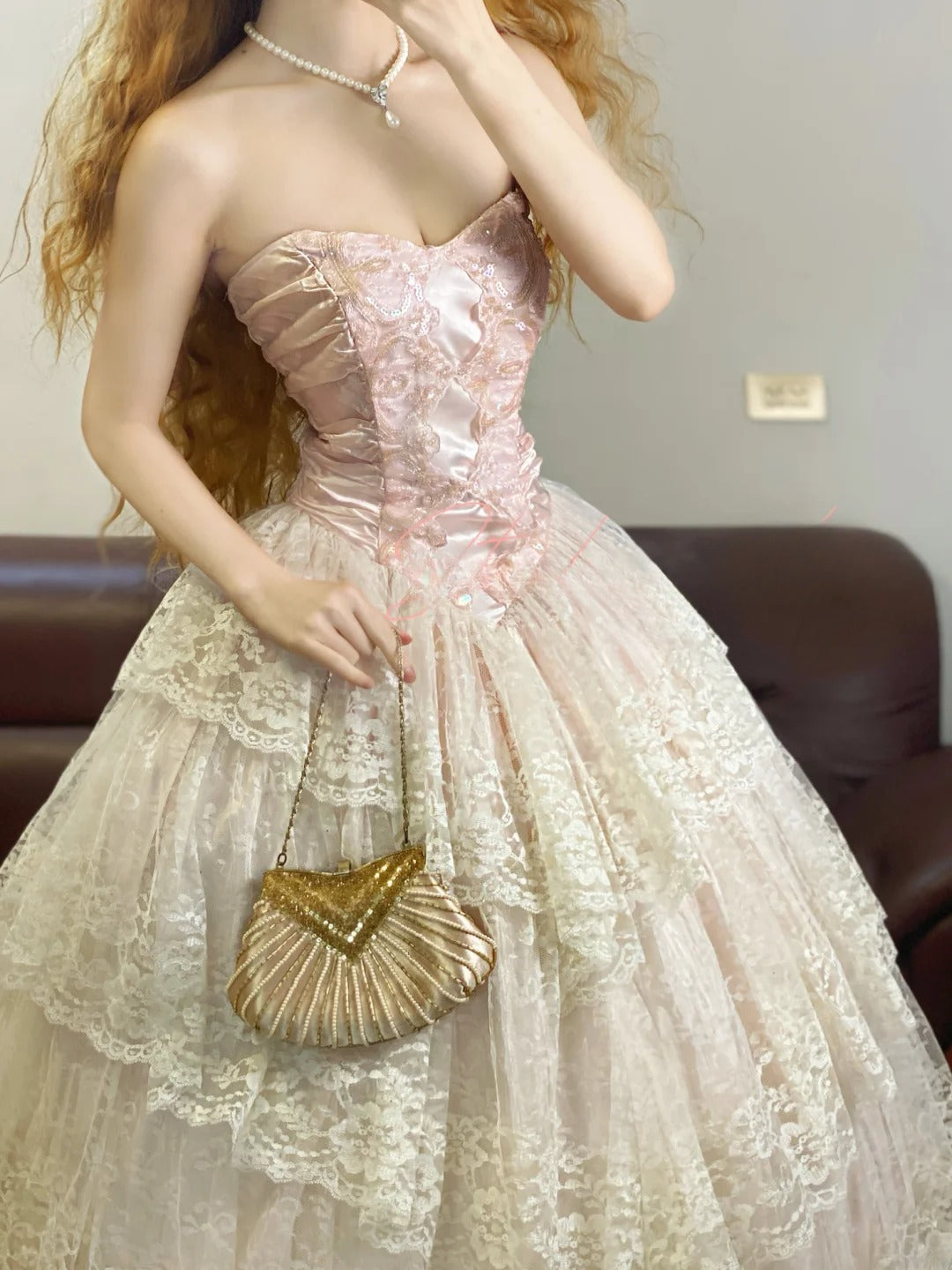 Prom Dress Elegant Ball Gown Pink Sweetheart Pink Lace Floor Length Formal Evening Gown for Women Graduation Party RB9329