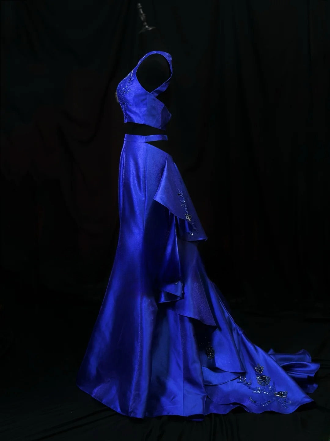 Modest Prom Dresses Mermaid 2 Pieces Royal Blue With Beading Open Backs Long Night Evening Formal Outfits RB6121