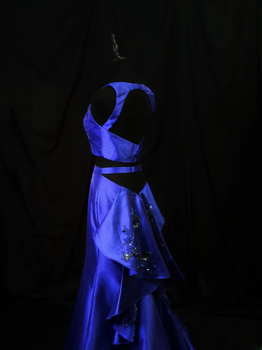Modest Prom Dresses Mermaid 2 Pieces Royal Blue With Beading Open Backs Long Night Evening Formal Outfits RB6121