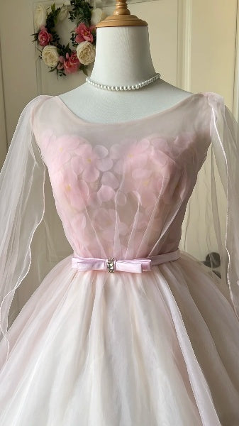 Cute Sweet 16 Dress Long Scoop Pink With Sleeves Cape Ball Gown Sweet Sixteen Party Birthday Dresses RC0616