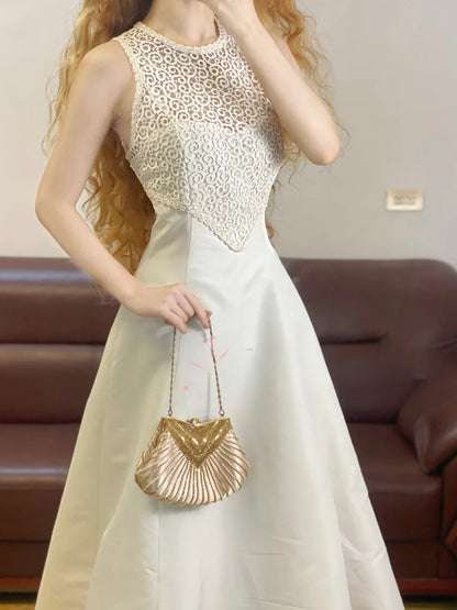 Prom Dress Elegant A Line Scoop White Lace Floor Length Formal Evening Gown for Women Graduation Party RB9330