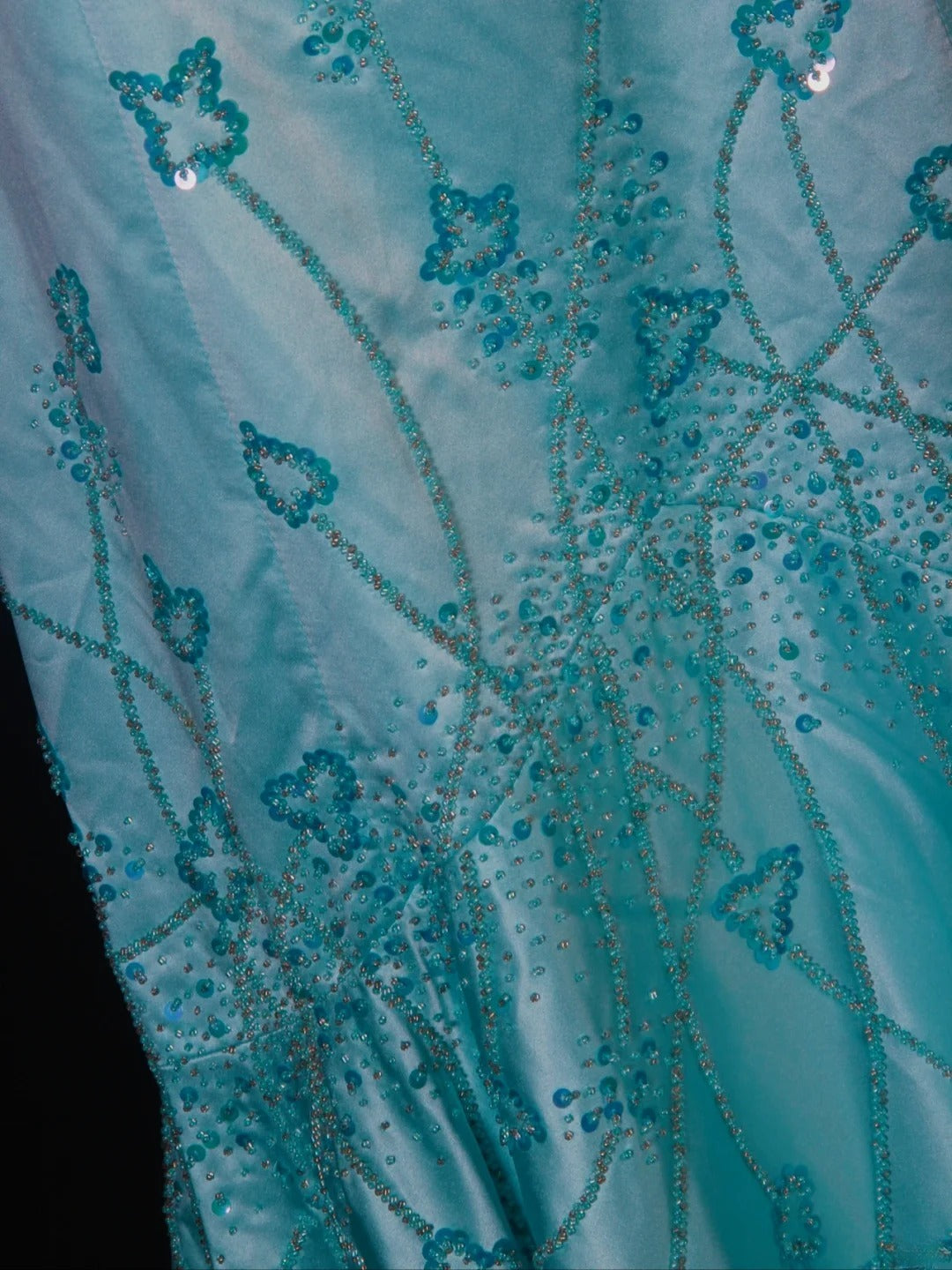 Vintage Meerjungfrauen-Abendkleid mit Spaghettiträgern, Satin mit Perlenbesatz, tiffanyblau, langes Ballkleid, beeindruckendes Outfit zum 18. Geburtstag, Ballkleid AS279