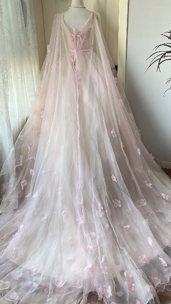 Cute Sweet 16 Dress Long Scoop Pink With Sleeves Cape Ball Gown Sweet Sixteen Party Birthday Dresses RC0616