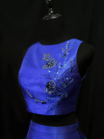 Modest Prom Dresses Mermaid 2 Pieces Royal Blue With Beading Open Backs Long Night Evening Formal Outfits RB6121
