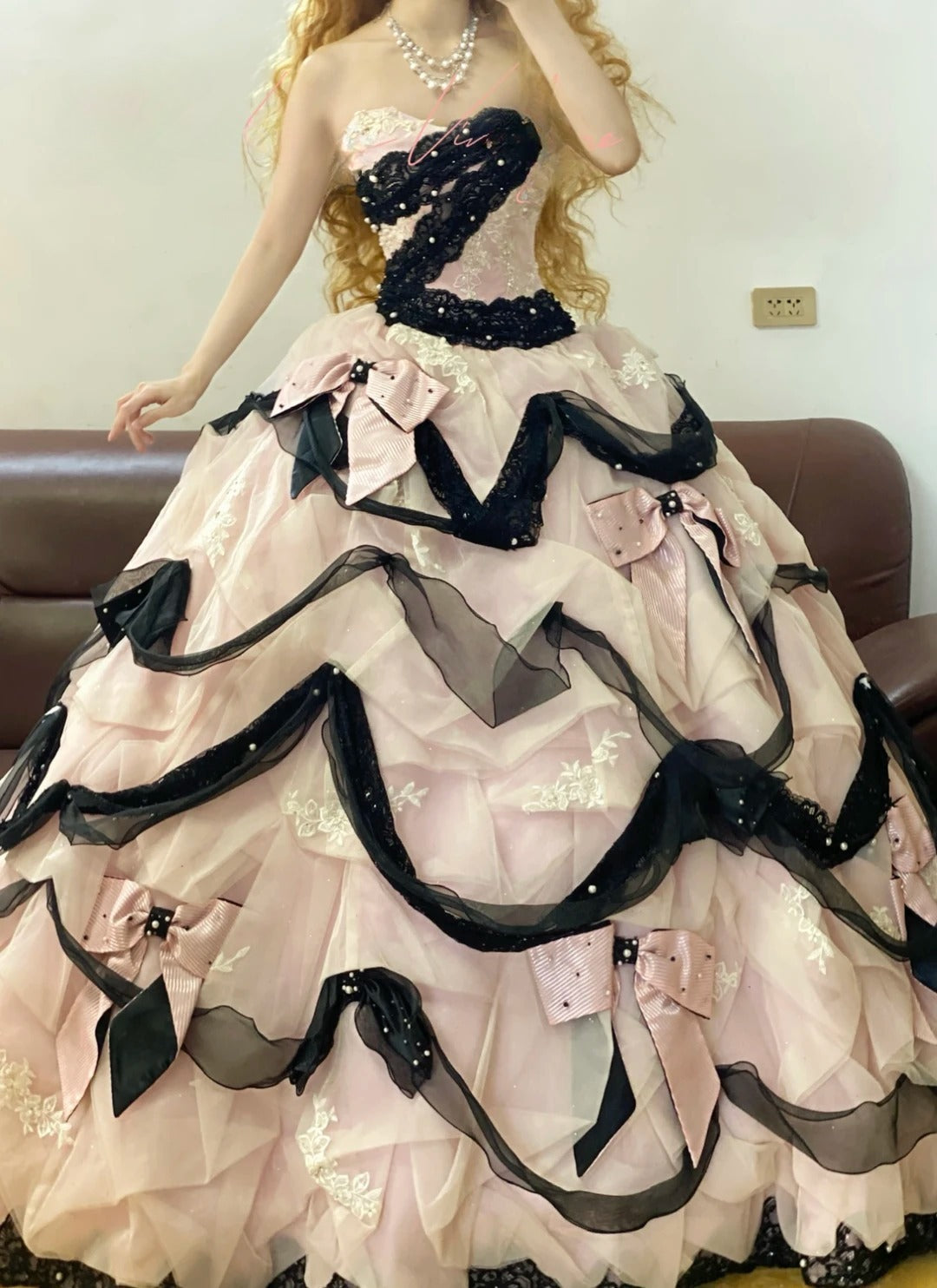Strapless Tulle Sweet 16 Dress Pink Black Ball Gown Sweet Sixteen Formal Party Gown RB9331