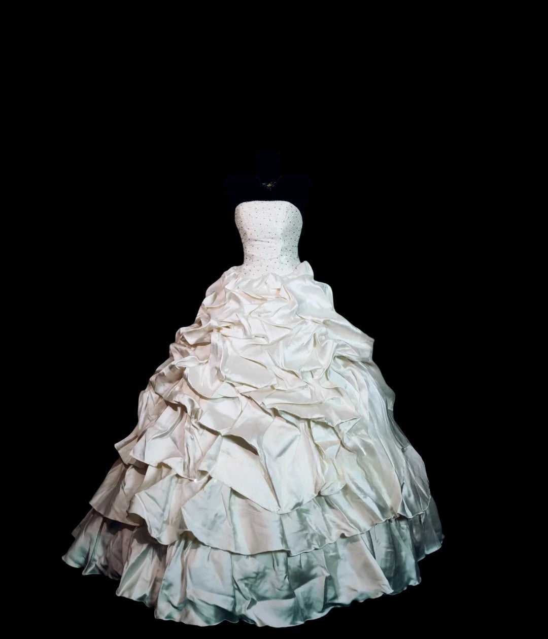 Vintage 80s Wedding Dress Ball Gown Strapless Ivory Satin With Tiered Bridal Gown for Big Day RC0071