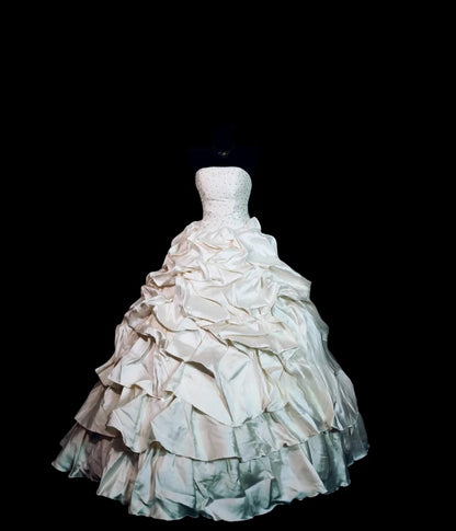 Vintage 80s Wedding Dress Ball Gown Strapless Ivory Satin With Tiered Bridal Gown for Big Day RC0071