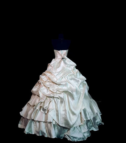 Vintage 80s Wedding Dress Ball Gown Strapless Ivory Satin With Tiered Bridal Gown for Big Day RC0071
