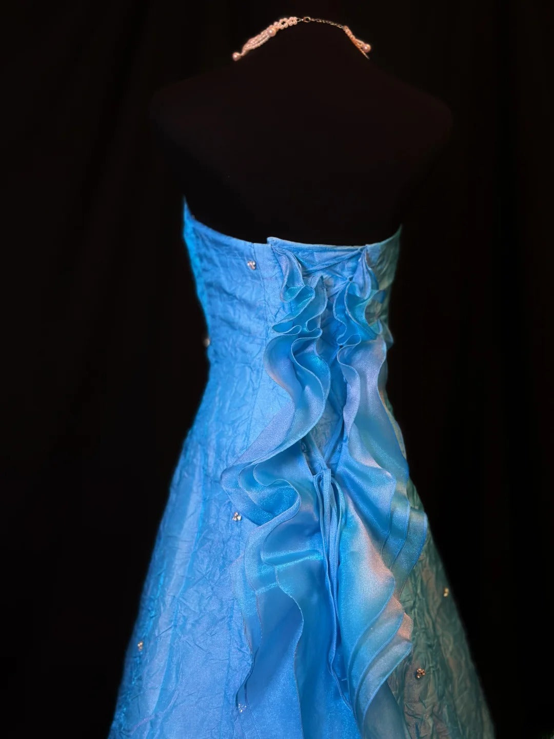 Modest Prom Dresses Ball Gown Strapless Blue With Ruffled Long Night Evening Formal Outfits RB6122