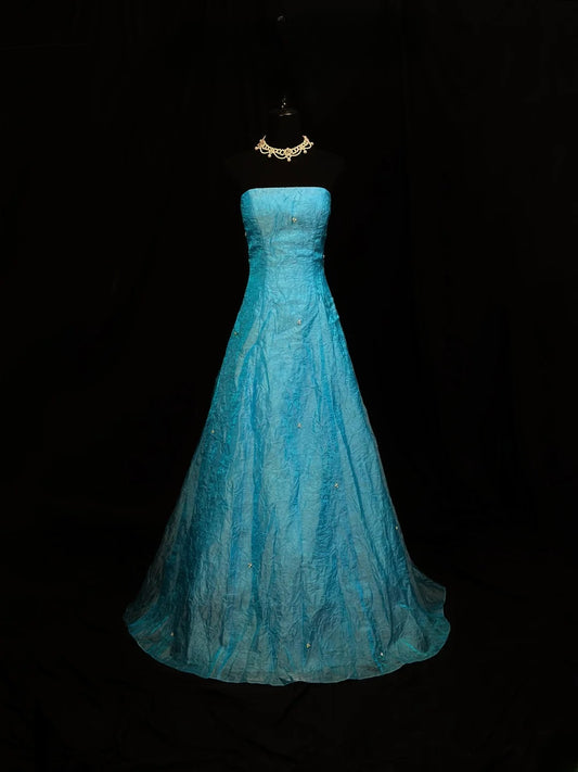 Modest Prom Dresses Ball Gown Strapless Blue With Ruffled Long Night Evening Formal Outfits RB6122