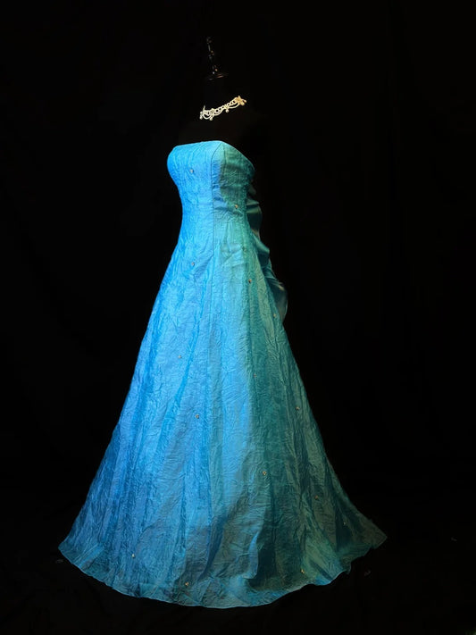 Modest Prom Dresses Ball Gown Strapless Blue With Ruffled Long Night Evening Formal Outfits RB6122