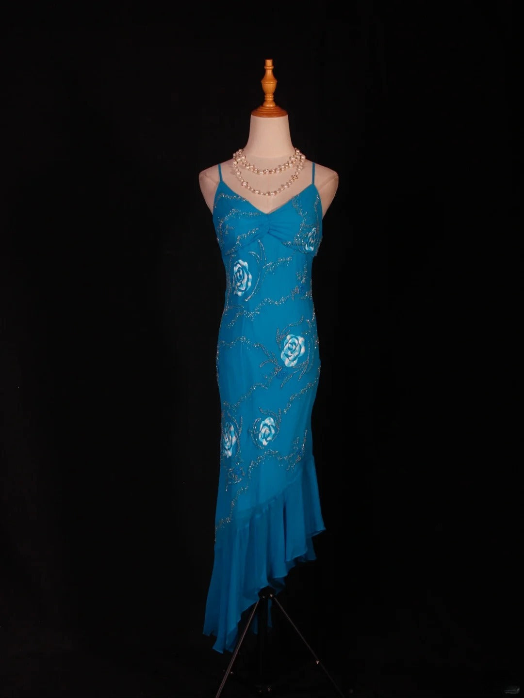 Vintage Meerjungfrauen-Abendkleid mit Spaghettiträgern, unregelmäßigem Schnitt, Perlenstickerei am Oberteil und Chiffon-Oberteil – ein beeindruckendes Outfit für den 20. Geburtstag, formelles Abendkleid AS281