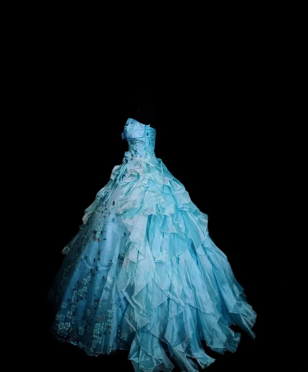 Gothic Halter Sweet 16 Ball Gown,Blue Appliques Tulle Long Sweet Sixteen Formal Dress RB9996