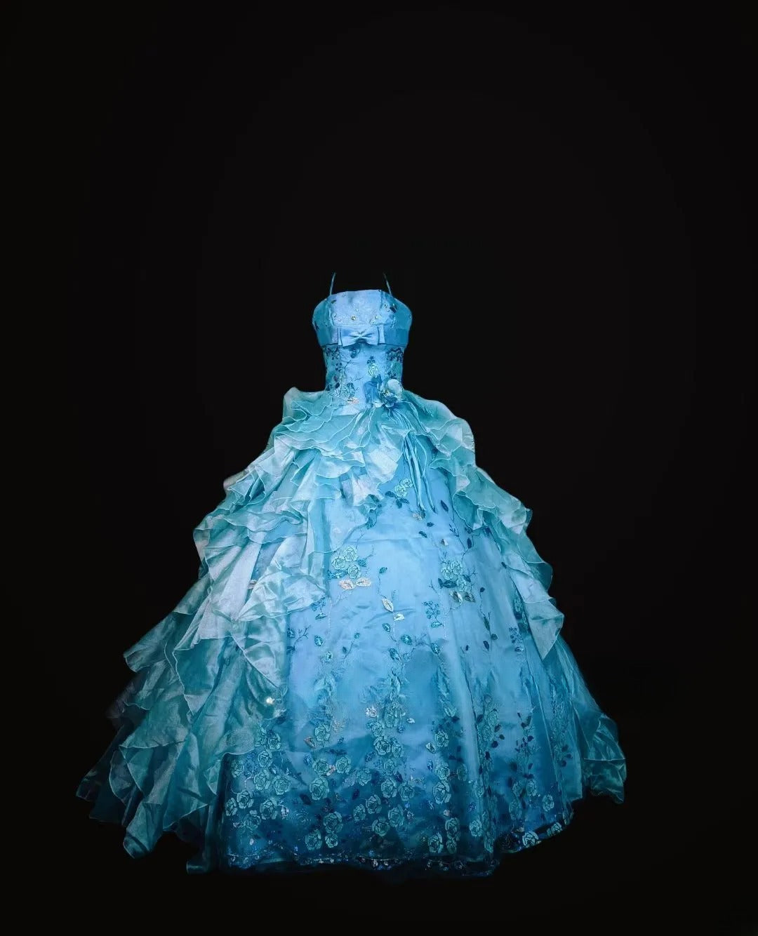 Gothic Halter Sweet 16 Ball Gown,Blue Appliques Tulle Long Sweet Sixteen Formal Dress RB9996