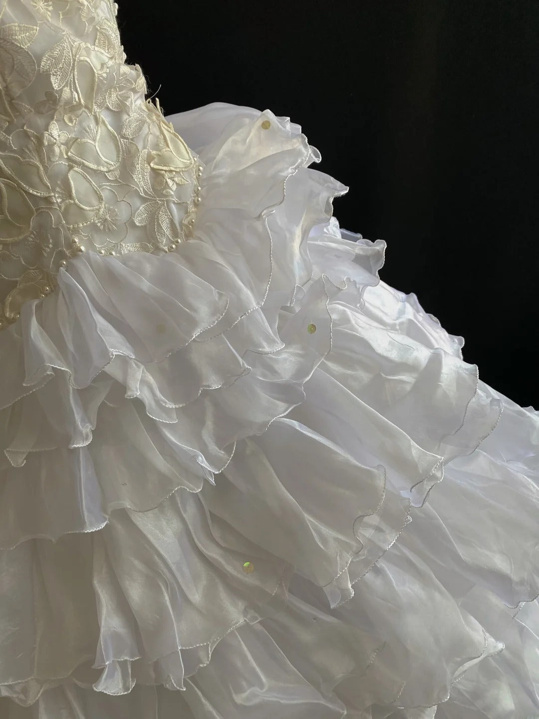 Vintage 80s Ball Gown Off The Shoulder White Tulle With Lace Tea Length Tiered Brides Gown Bridal Dress Wedding Dresses RB7731