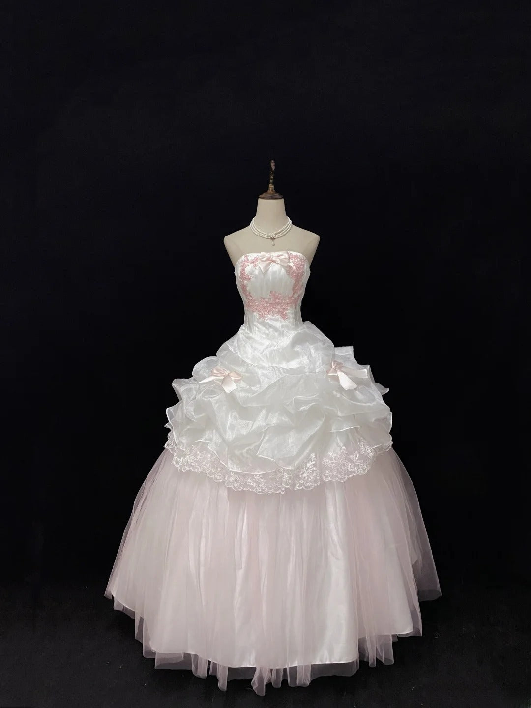Ethereal Prom Ball Gowns Strapless Pink Tulle Poofy Long With Tiered Layers Quince Dress inspo Quinceanera Dresses Vestidos De 15 anos RB7732