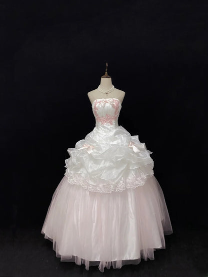 Ethereal Prom Ball Gowns Strapless Pink Tulle Poofy Long With Tiered Layers Quince Dress inspo Quinceanera Dresses Vestidos De 15 anos RB7732